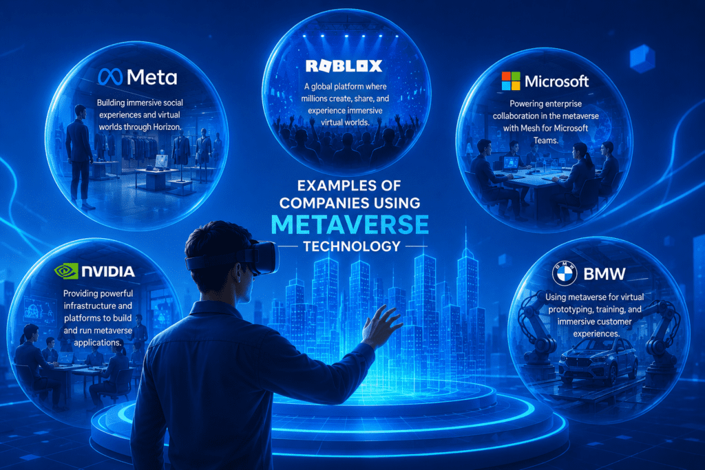 Examples of companies using metaverse technology in virtual reality and digital environments
