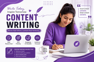 Content writing concept showing writing techniques, freelance writing tips, and skills improvement for beginners.